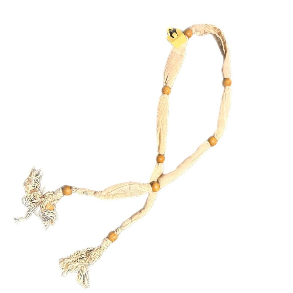 Cream 70s kmart beaded ivory belt with wooden beads and tassle